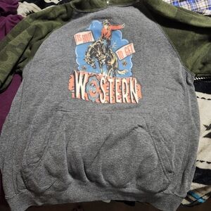 Source Unknown Gray and Olive Western Hoodie